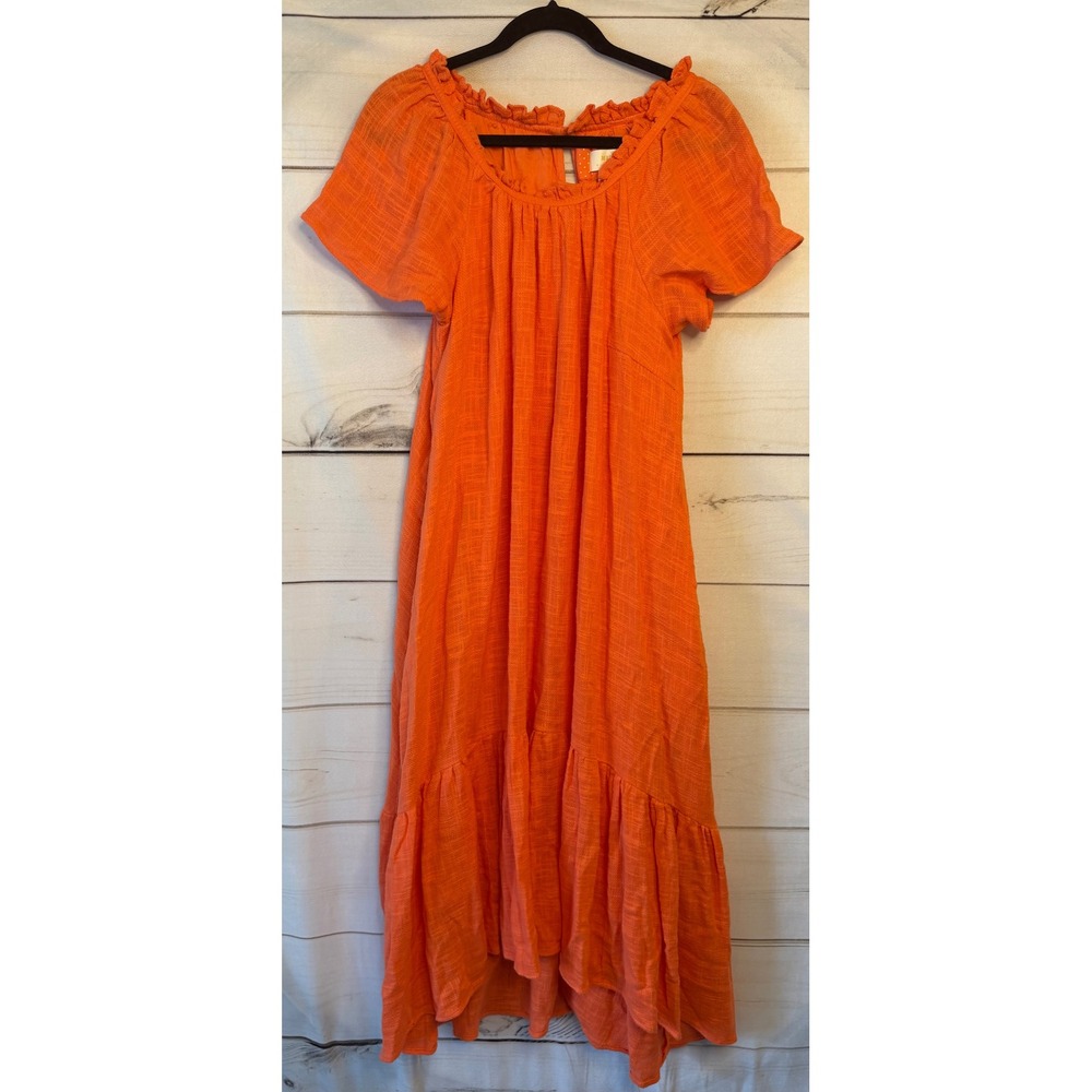 Maeve Anthropologie Orange Textured Cotton Tiered Midi Dress Small OB1189396